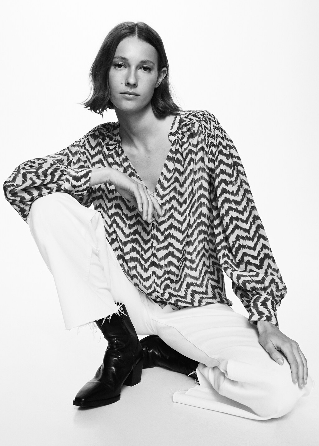 Mango bluse schwarz weiß Clearance